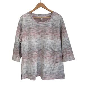 Christopher Banks CJ Pink White Gray Textured Knit Top XL 3/4 Sleeves Pockets